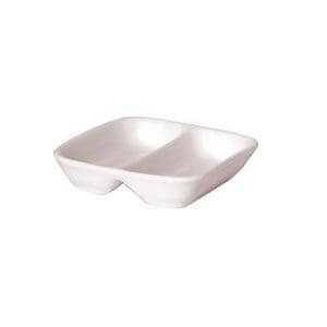 NEW BONE - WHITE - SQUARE 2 COMPT. DISH - 8.5CM (24)